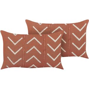 Beliani Set of 2 Cotton Cushions Orange Geometric Pattern - Cushions Beliani Set of 2 Cotton Cushions Orange Geometric Pattern - Cushions