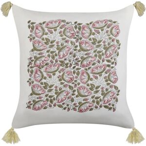 Beliani Cotton Cushion Multicolour Floral Pattern Tassels 45x45cm - Cushion Beliani Cotton Cushion Multicolour Floral Pattern Tassels 45x45cm - Cushion