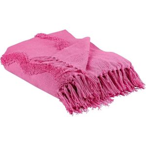 Beliani Pink Cotton Blanket - 125x150cm Geometric Pattern Boho Style Beliani Pink Cotton Blanket - 125x150cm Geometric Pattern Boho Style