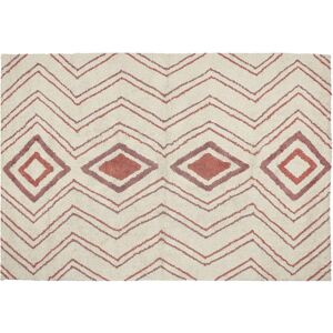 Beliani Cotton Area Rug Beige Pink - Geometric Pattern Living Room Beliani Cotton Area Rug Beige Pink - Geometric Pattern Living Room