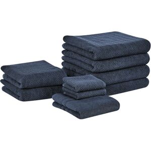 Beliani Dark Blue Cotton Set of 9 Towels - Bath & Hand Textured Pattern Beliani Dark Blue Cotton Set of 9 Towels - Bath & Hand Textured Pattern