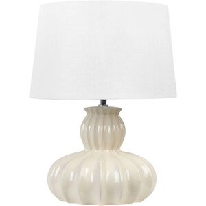 Beliani Table Lamp Beige Ceramic Base Linen Shade - Table Lamp Beliani Table Lamp Beige Ceramic Base Linen Shade - Table Lamp