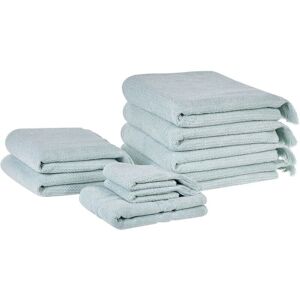 Beliani Set of 9 Bath Towels Mint Cotton Polyester Tassels Texture Bath Towels - Bath Towels Beliani Set of 9 Bath Towels Mint Cotton Polyester Tassels Texture Bath Towels - Bath Towels
