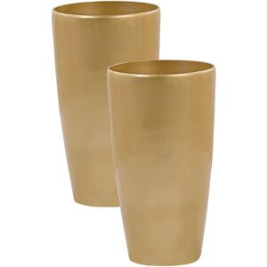 Beliani Gold Stone Plant Pots Set of 2 - Flower Pots for Indoor Outdoor Beliani Gold Stone Plant Pots Set of 2 - Flower Pots for Indoor Outdoor