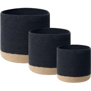Beliani Set of 3 Storage Baskets - Cotton & Jute - Black & Natural Beliani Set of 3 Storage Baskets - Cotton & Jute - Black & Natural