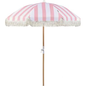 Beliani Garden Parasol Pink White UV Resistant 150cm Retro Outdoor Umbrella Beliani Garden Parasol Pink White UV Resistant 150cm Retro Outdoor Umbrella