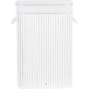 Beliani Laundry Basket White Bamboo - Modern Design, Handles, Removable Lid Beliani Laundry Basket White Bamboo - Modern Design, Handles, Removable Lid