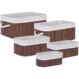 Beliani - Bamboo Storage Baskets Set 5 Dark Wood Handles Beliani - Bamboo Storage Baskets Set 5 Dark Wood Handles