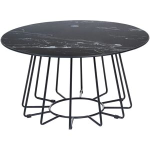 Beliani BERNIE Coffee Table - Round Black Marble Tempered Glass Modern Beliani BERNIE Coffee Table - Round Black Marble Tempered Glass Modern
