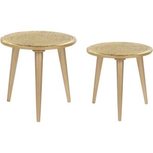 Beliani Set of 2 Mango Wood Side Tables Gold - Side Table Beliani Set of 2 Mango Wood Side Tables Gold - Side Table