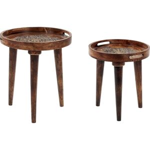 Beliani Dark Mango Wood Side Tables - Vintage Style Living Room Bedroom Beliani Dark Mango Wood Side Tables - Vintage Style Living Room Bedroom