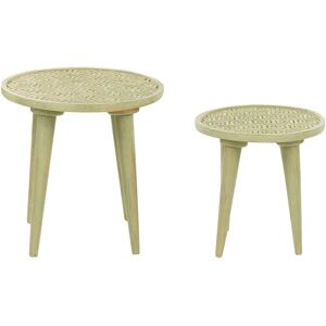 Beliani Set of 2 Mango Wood Side Tables Light Green - Side Tables Beliani Set of 2 Mango Wood Side Tables Light Green - Side Tables