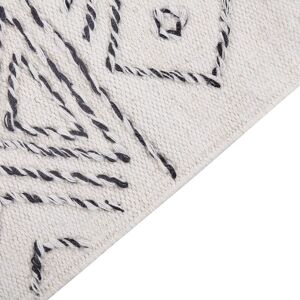 Beliani Wool Off-White Black Aztec Pattern 140x200cm Rug Beliani Wool Off-White Black Aztec Pattern 140x200cm Rug