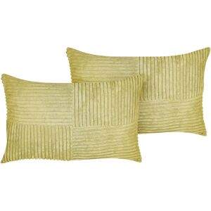 Beliani Olive Green Corduroy Cushions - Set of 2 - Modern Design Beliani Olive Green Corduroy Cushions - Set of 2 - Modern Design