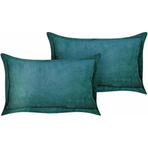 Beliani Set of 2 Teal Decorative Pillows - Decor & Cushions Beliani Set of 2 Teal Decorative Pillows - Decor & Cushions