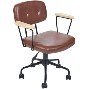 Beliani Office Chair Brown Faux Leather Swivel Adjustable Height - Office Chair Beliani Office Chair Brown Faux Leather Swivel Adjustable Height - Office Chair