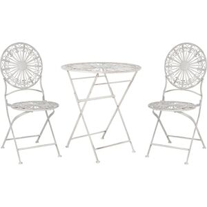 Beliani Garden Bistro Set White Iron Foldable 2 Chairs Table Outdoor Distressed Effect UV Rust Resistance French Retro Style - Bistro Set Beliani Garden Bistro Set White Iron Foldable 2 Chairs Table Outdoor Distressed Effect UV Rust Resistance French Retro Style - Bistro Set
