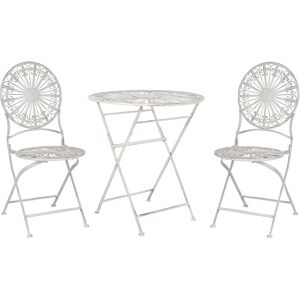 Beliani Garden Bistro Set White Iron Foldable 2 Chairs Table Outdoor Distressed Effect UV Rust Resistance French Retro Style - Bistro Set Beliani Garden Bistro Set White Iron Foldable 2 Chairs Table Outdoor Distressed Effect UV Rust Resistance French Retro Style - Bistro Set