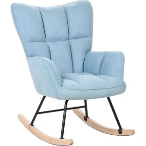 Beliani Rocking Chair - Blue Polyester Fabric Upholstery - Modern Biscuit Tufting Beliani Rocking Chair - Blue Polyester Fabric Upholstery - Modern Biscuit Tufting