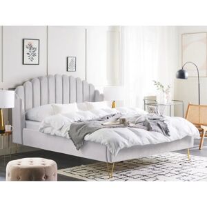 Beliani Bed AMBILLOU - EU King Size Velvet Light Grey Beliani Bed AMBILLOU - EU King Size Velvet Light Grey