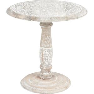 Beliani Off-White Mango Wood Round Side Table - Side Table Beliani Off-White Mango Wood Round Side Table - Side Table