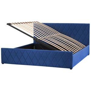 Beliani Bed with Storage - EU Super King Velvet Navy Blue Beliani Bed with Storage - EU Super King Velvet Navy Blue
