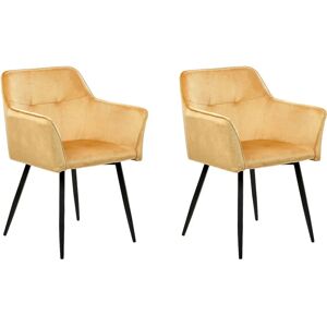 Beliani Set of 2 Dining Chairs - Mustard - Velvet - Modern Beliani Set of 2 Dining Chairs - Mustard - Velvet - Modern
