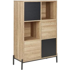 Beliani Bookcase Light Wood and Grey MDF Paper Finish 4 Cabinets 2 Open Shelves Low Bookshelf - Bookcase Beliani Bookcase Light Wood and Grey MDF Paper Finish 4 Cabinets 2 Open Shelves Low Bookshelf - Bookcase