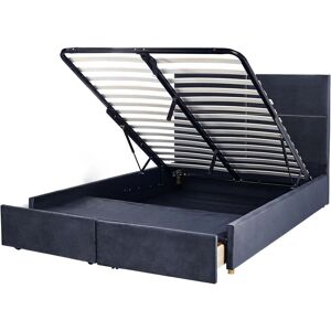 Beliani Bed Frame Velvet Black EU King Size with Storage and Drawers - Bed Frame Beliani Bed Frame Velvet Black EU King Size with Storage and Drawers - Bed Frame