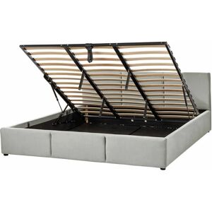 Beliani Ottoman Bed Light Grey Velvet Upholstery EU Super King Size 6ft Tufted Headboard Storage Function Beliani Ottoman Bed Light Grey Velvet Upholstery EU Super King Size 6ft Tufted Headboard Storage Function