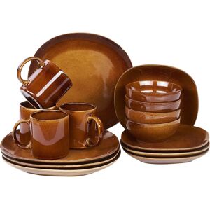 Beliani Set of 16 Golden Brown Stoneware Dinnerware - for 4 People Beliani Set of 16 Golden Brown Stoneware Dinnerware - for 4 People