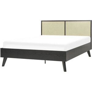 Beliani Black Particle Board Rattan Double Bed - Bed Beliani Black Particle Board Rattan Double Bed - Bed