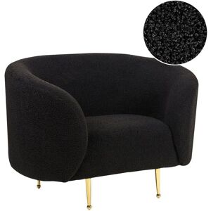 Beliani Armchair LOEN Black Boucle Soft Nubby Gold Legs - Armchair Beliani Armchair LOEN Black Boucle Soft Nubby Gold Legs - Armchair