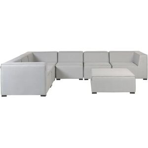 Beliani Corner Sofa Set Light Grey Fabric Upholstery 7 Seater with Ottoman Indoor Outdoor Modular Garden Lounge Set Right Hand - Corner Sofa Set Beliani Corner Sofa Set Light Grey Fabric Upholstery 7 Seater with Ottoman Indoor Outdoor Modular Garden Lounge Set Right Hand - Corner Sofa Set