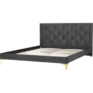 Beliani Bed Velvet EU King Size Black - Bed Beliani Bed Velvet EU King Size Black - Bed