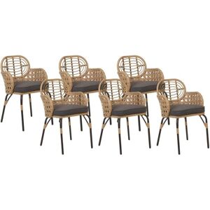 Beliani Set of 6 Chairs Natural PE Rattan with Cushions - Garden Chairs Beliani Set of 6 Chairs Natural PE Rattan with Cushions - Garden Chairs