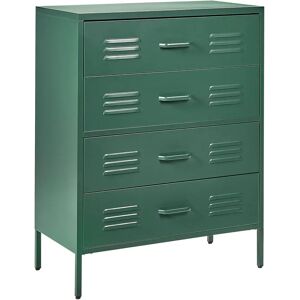 Beliani Dark Green Metal Steel 4-Drawer Chest - Industrial Style Beliani Dark Green Metal Steel 4-Drawer Chest - Industrial Style