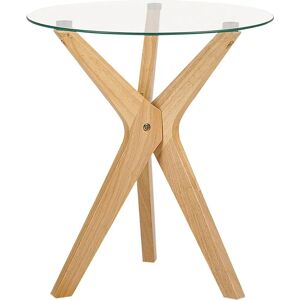 Beliani Side Table Light Wood - Round Tempered Glass - Modern Living Room Beliani Side Table Light Wood - Round Tempered Glass - Modern Living Room