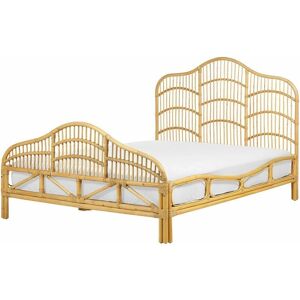 Beliani Bed Rattan DOMEYROT 140x200cm - Rustic Light Wood Bed Beliani Bed Rattan DOMEYROT 140x200cm - Rustic Light Wood Bed