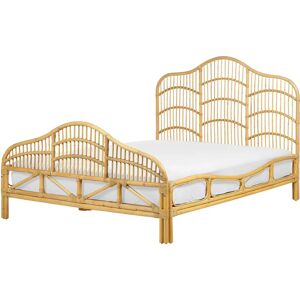 Beliani Bed Rattan DOMEYROT 140x200cm - Rustic Light Wood Bed Beliani Bed Rattan DOMEYROT 140x200cm - Rustic Light Wood Bed