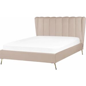 Beliani Bed MIRIBEL Taupe Velvet Upholstery EU Double Size - Bed Beliani Bed MIRIBEL Taupe Velvet Upholstery EU Double Size - Bed