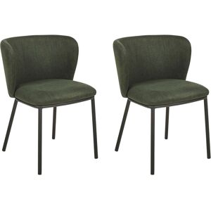 Beliani Set of 2 Dark Green Upholstered Dining Chairs - Dining Chairs Beliani Set of 2 Dark Green Upholstered Dining Chairs - Dining Chairs