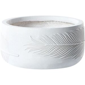 Beliani Plant Pot White 25x25x14cm - Round UV-Resistant Leaf Motif Garden Decor Beliani Plant Pot White 25x25x14cm - Round UV-Resistant Leaf Motif Garden Decor