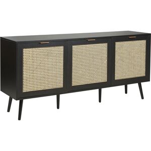 Beliani 3 Door Sideboard Black - MDF Rattan Boho Style Furniture Beliani 3 Door Sideboard Black - MDF Rattan Boho Style Furniture