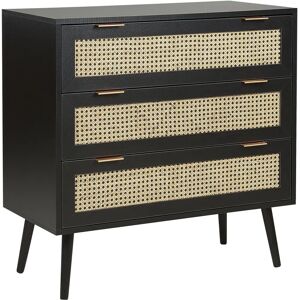 Beliani Rattan 3 Drawer Chest Black - Bedroom Storage Furniture Beliani Rattan 3 Drawer Chest Black - Bedroom Storage Furniture