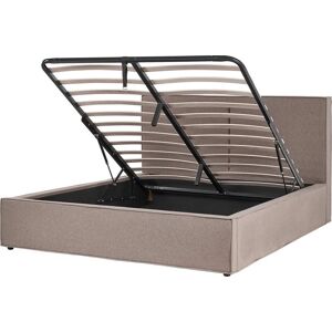 Beliani King Size Taupe Fabric Ottoman Storage Bed - Bed Beliani King Size Taupe Fabric Ottoman Storage Bed - Bed