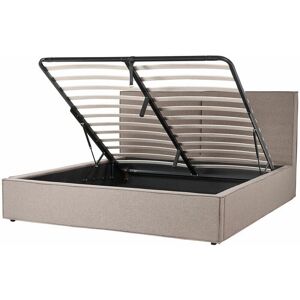 Beliani King Size Taupe Fabric Upholstered Storage Bed - Bed Beliani King Size Taupe Fabric Upholstered Storage Bed - Bed