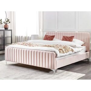 Beliani Bed Pastel Pink Velvet EU Super King Size - Bed Beliani Bed Pastel Pink Velvet EU Super King Size - Bed