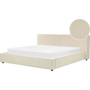 Beliani Super King Beige Corduroy Upholstered Bed - Bed Beliani Super King Beige Corduroy Upholstered Bed - Bed