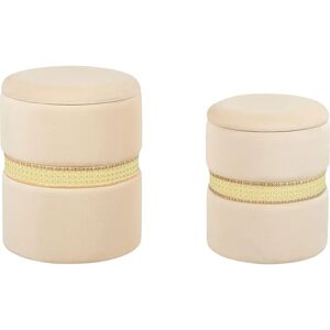 Beliani Set of 2 Pouffes Cream Beige Velvet - Pouffe Beliani Set of 2 Pouffes Cream Beige Velvet - Pouffe